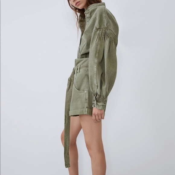 Zara Olive High Waist Paperbag Shorts - Picture 7 of 11